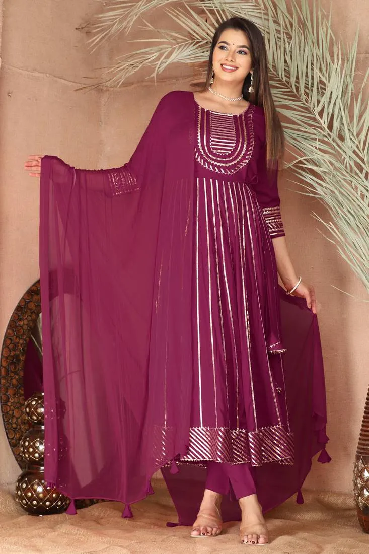 Purple Gotta Patti Rayon Stiched Party Anarkali Kurta Set Stitched